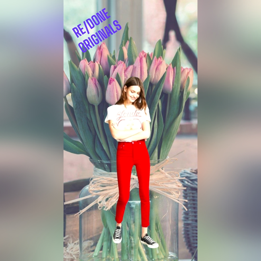 RE/DONE ORIGINALS RED VELVET ANKLE High RISE CROP STRETCH PANTS